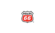 Phillips 66 Logo als schildförmiges Emblem mit schwarzem Schriftzug „PHILLIPS“ auf weißem Hintergrund und rotem unteren Bereich mit der Zahl „66“ in Weiß sowie schwarzer Umrandung.